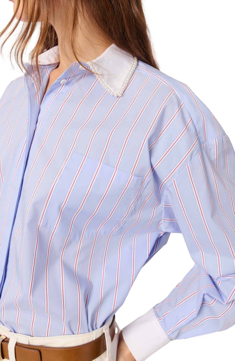maje Striped shirt with beaded collar, Alternate, color, 