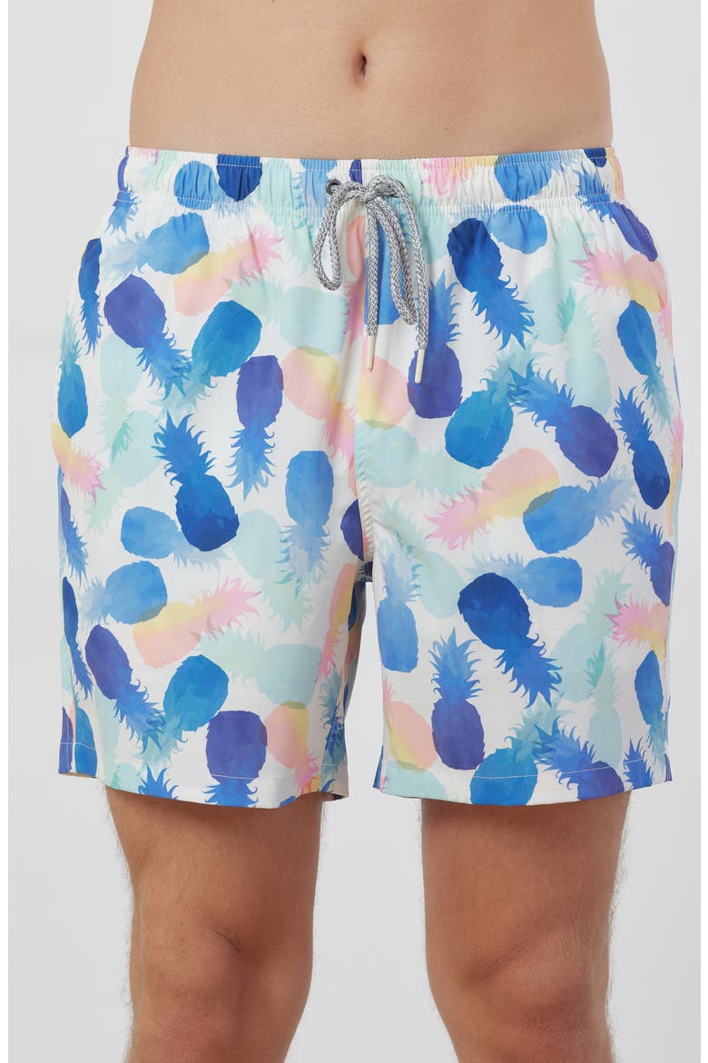 Watercolor Pineapple Swim Trunks, Main, color, IVORY