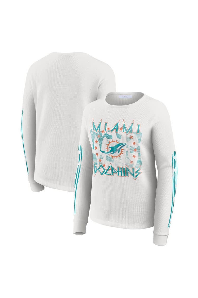 Women's WEAR by Erin Andrews  White Miami Dolphins Graphic Waffle Long-Sleeve T-Shirt, Main, color, White