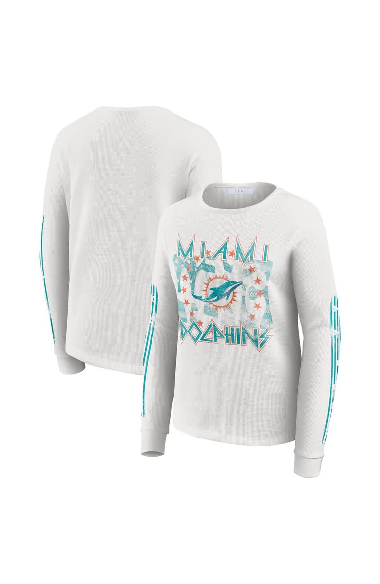 WEAR by Erin Andrews Women's WEAR by Erin Andrews White Miami Dolphins Graphic Waffle Long-Sleeve T-Shirt, Main, color, White
