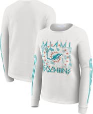 WEAR by Erin Andrews Women's WEAR by Erin Andrews White Miami Dolphins Graphic Waffle Long-Sleeve T-Shirt