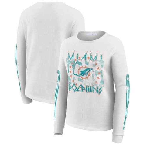Wear By Erin Andrews White Miami Dolphins Graphic Waffle Long-sleeve T-shirt