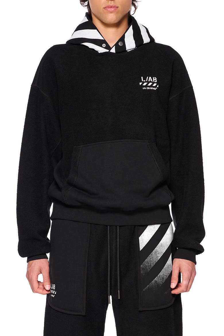 Diagonal Stripe Hoodie, Main, color, BLACK