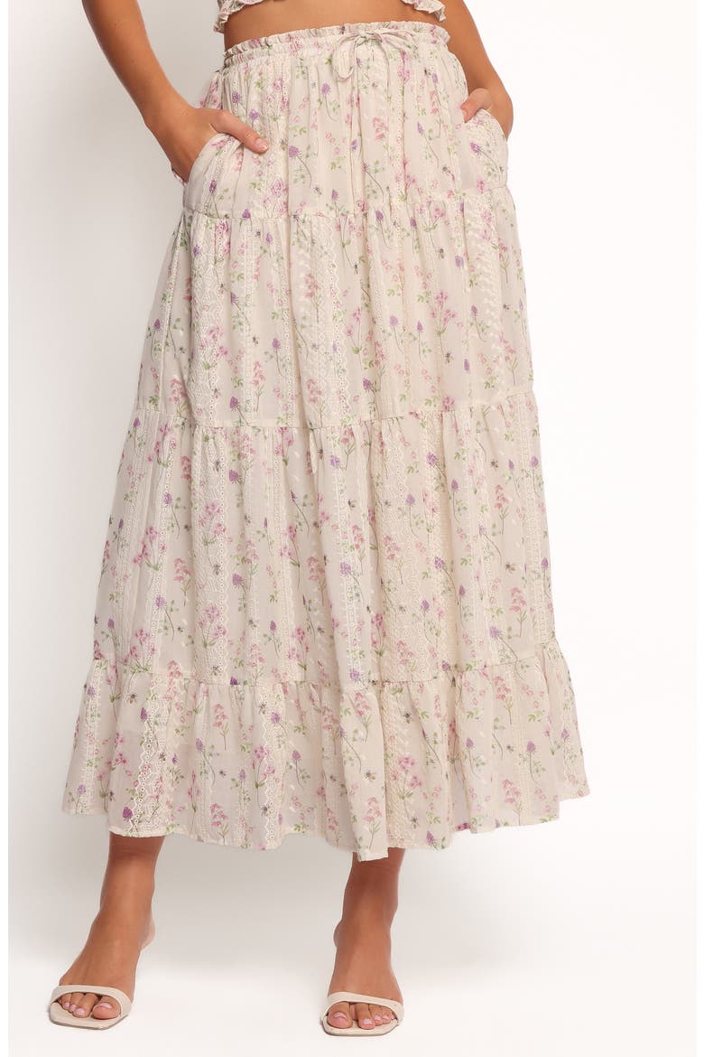 Amberlyn Embroidered Tiered Maxi Skirt, Main, color, PINK FLORAL