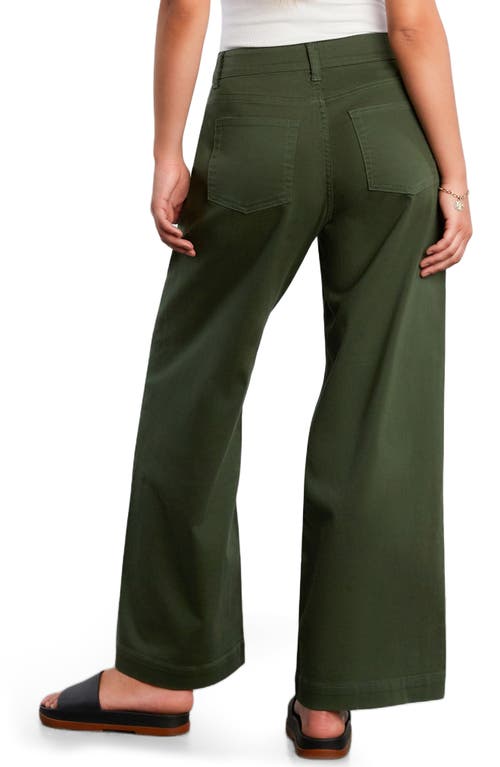 Hint Of Blu Jackie Side Slit High Waist Wide Leg Jeans In Green