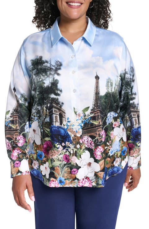 Paris Scene Button-Up Blouse
