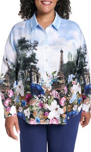 KARL LAGERFELD PARIS Paris Scene Button-Up Blouse