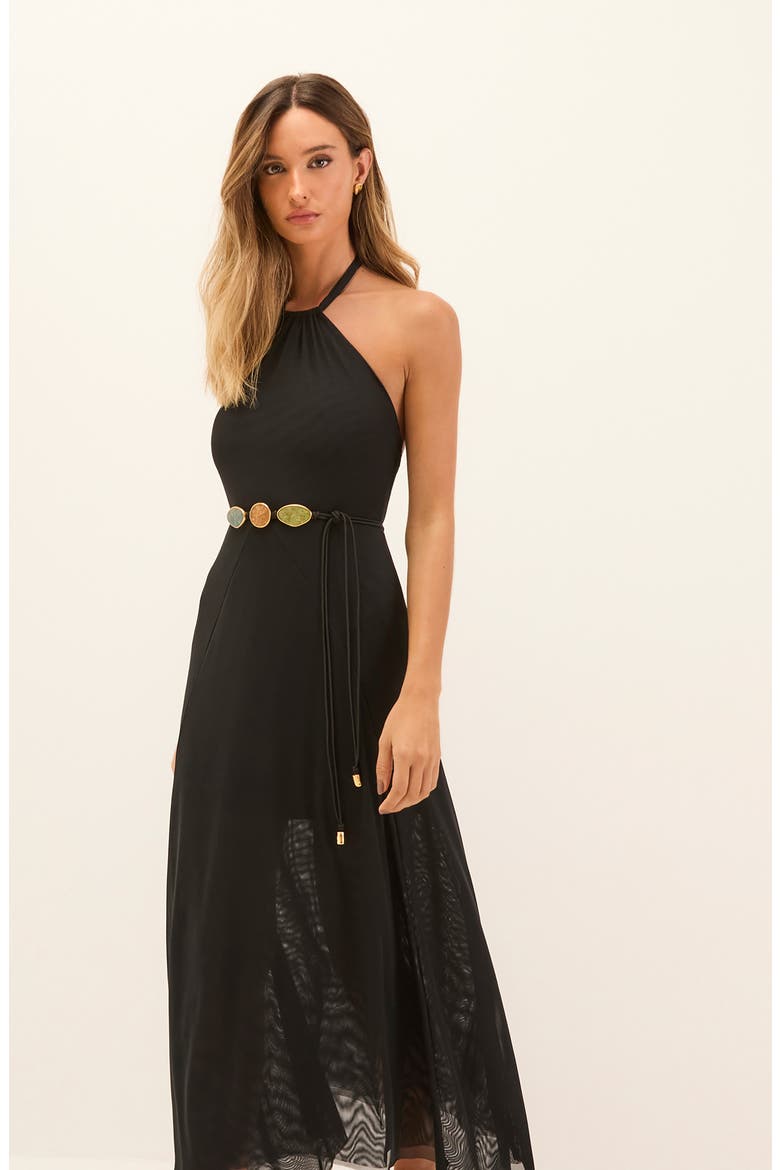 Lelia Mesh Halter Dress, Alternate, color, BLACK