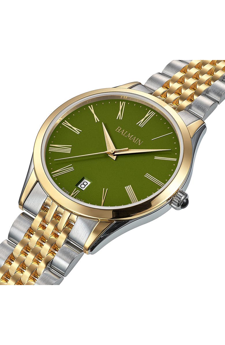 BALMAIN WATCHES Classic R Bracelet Watch, 41mm, Alternate, color, Two Tone/ Green