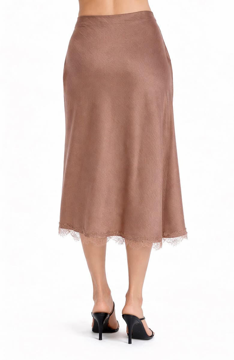 TASH AND SOPHIE Lace Trim Satin Midi Skirt, Alternate, color, Mocha