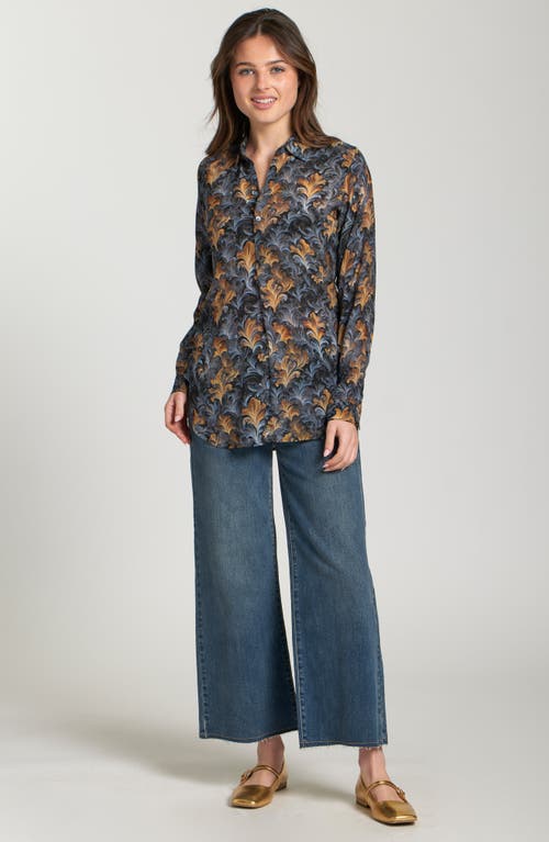 Apny Ikat Print Tunic Top In Gray