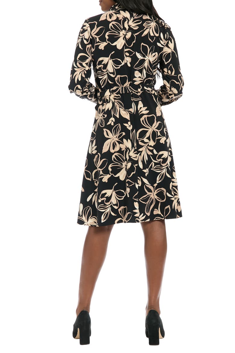 Floral Long Sleeve Belted Shirtdress, Alternate, color, BLACK/ KHAKI