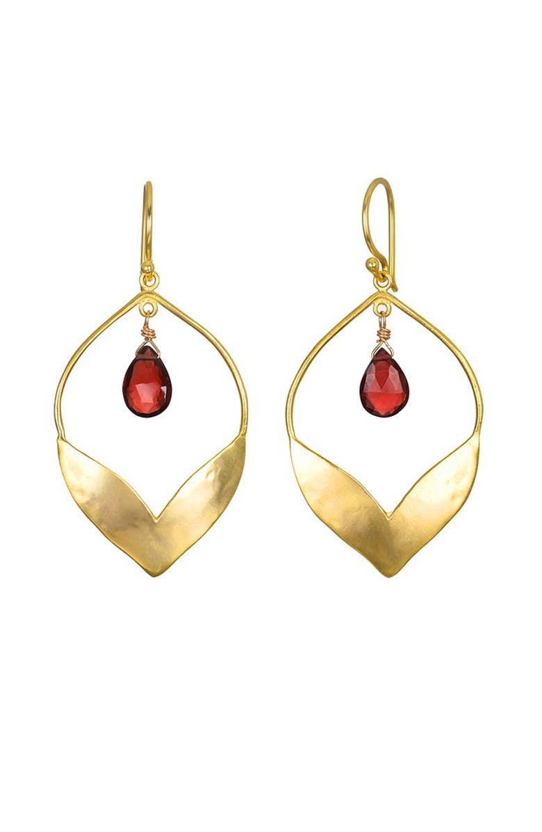 Satya Jewelry Infinite Possibilities Garnet Lotus Earrings, Main, color, Red