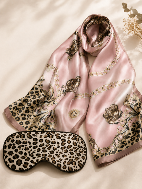 Leopard Silk Scarf & Eye Mask Gift Set