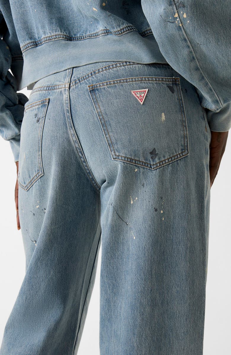 GUESS Paint Splatter Relaxed Barrel Leg Jeans, Alternate, color, Denim