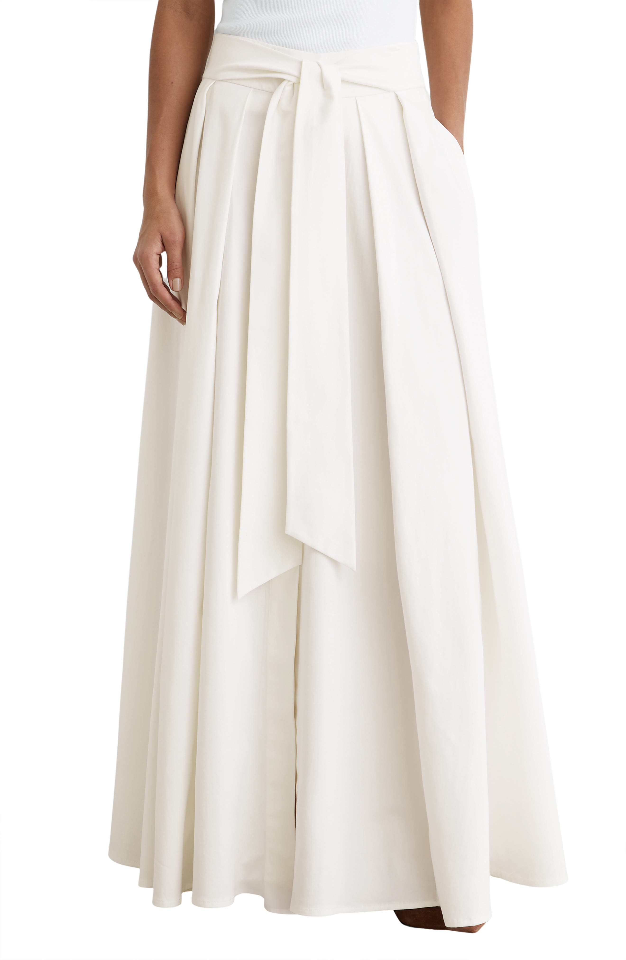 Simone Cotton Blend Pleated Maxi Skirt