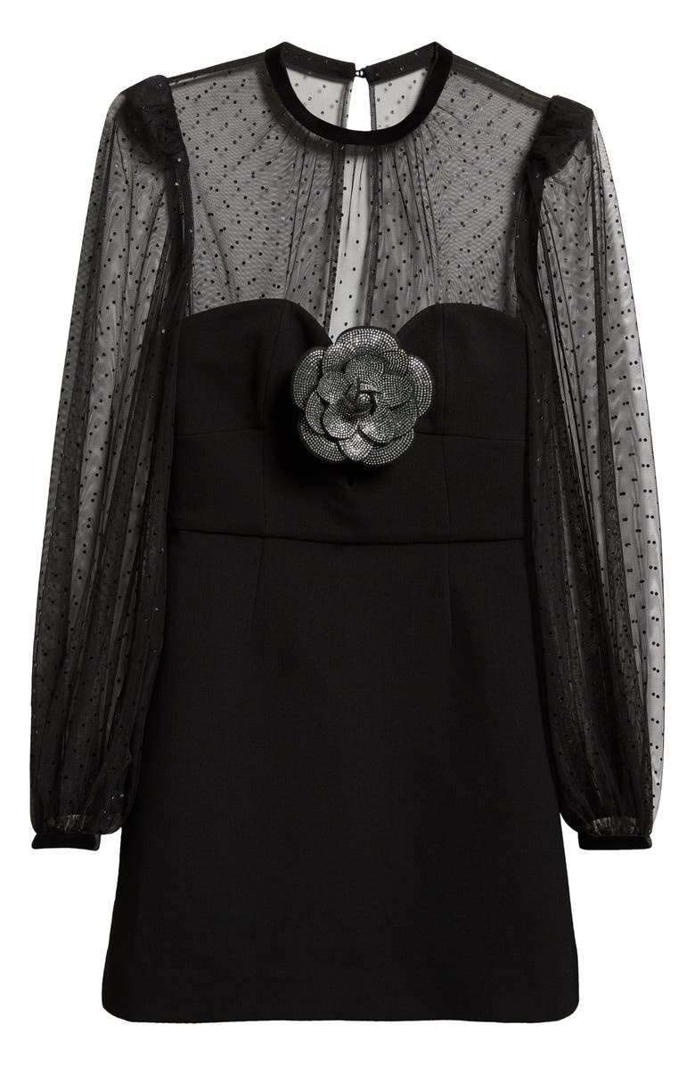 Rebecca Vallance Yvonne Diamante Rosette Long Sleeve Mixed Media Dress, Alternate, color,