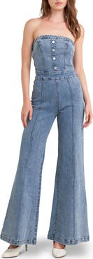 FREEMARKET Strapless Flare Leg Denim Jumpsuit