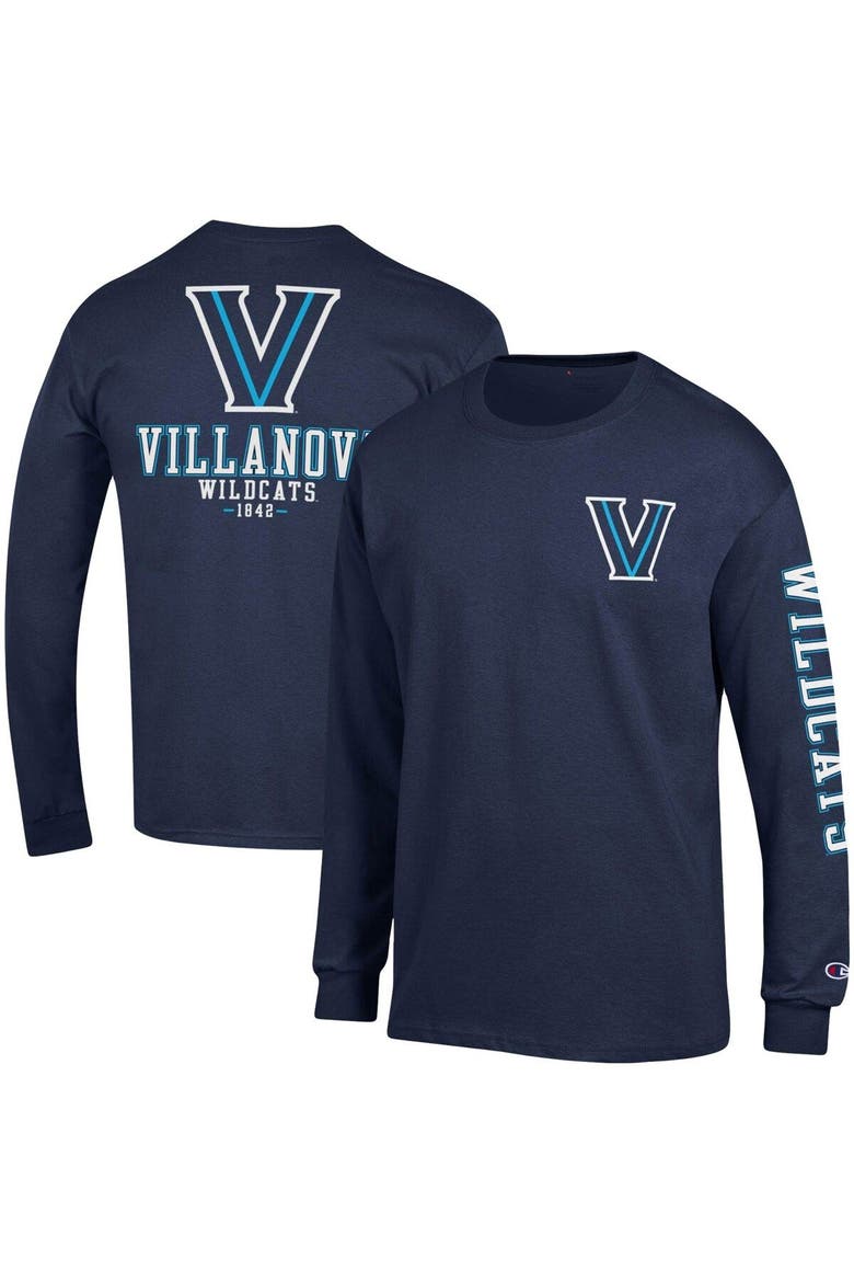 Men's Champion Navy Villanova Wildcats Team Stack Long Sleeve T-Shirt, Main, color, Navy
