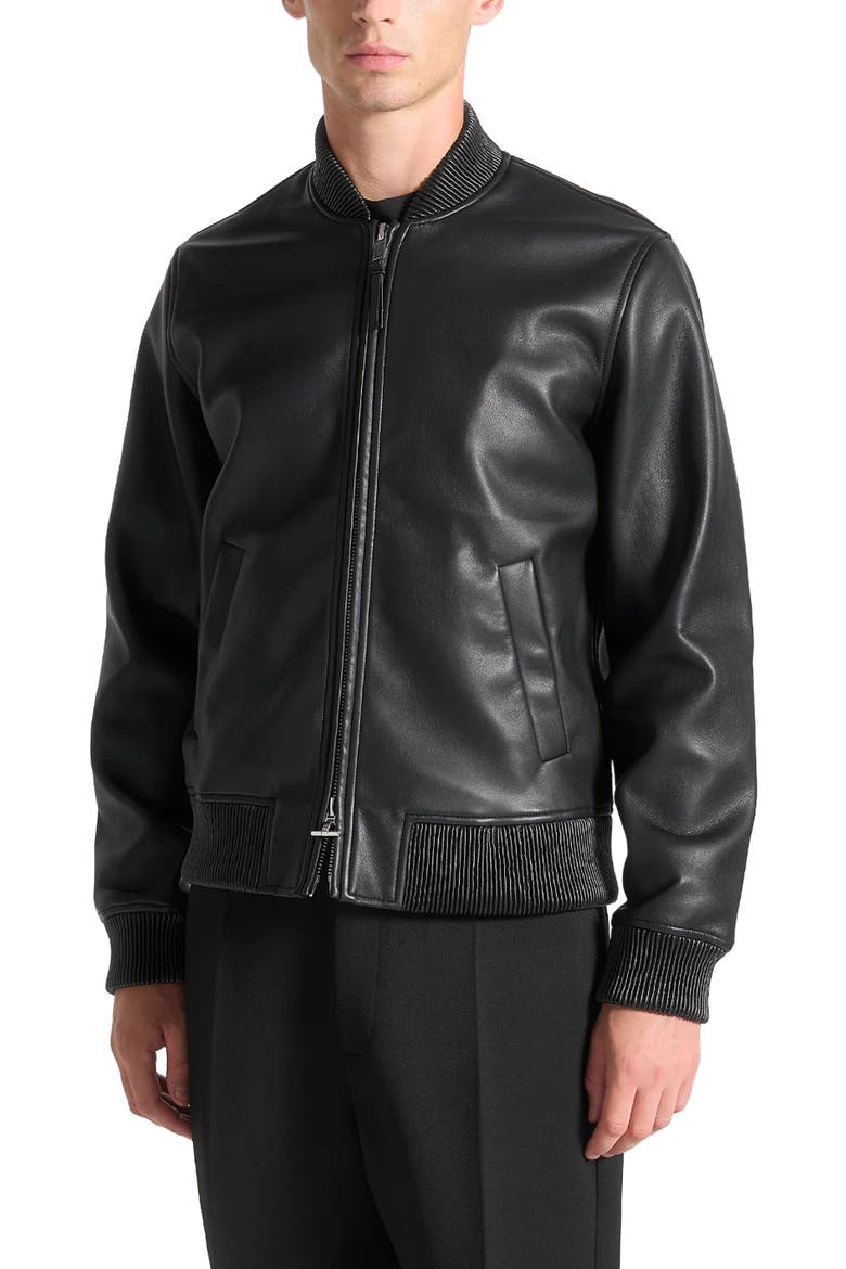Leather Bomber Jacket, Alternate, color, Black