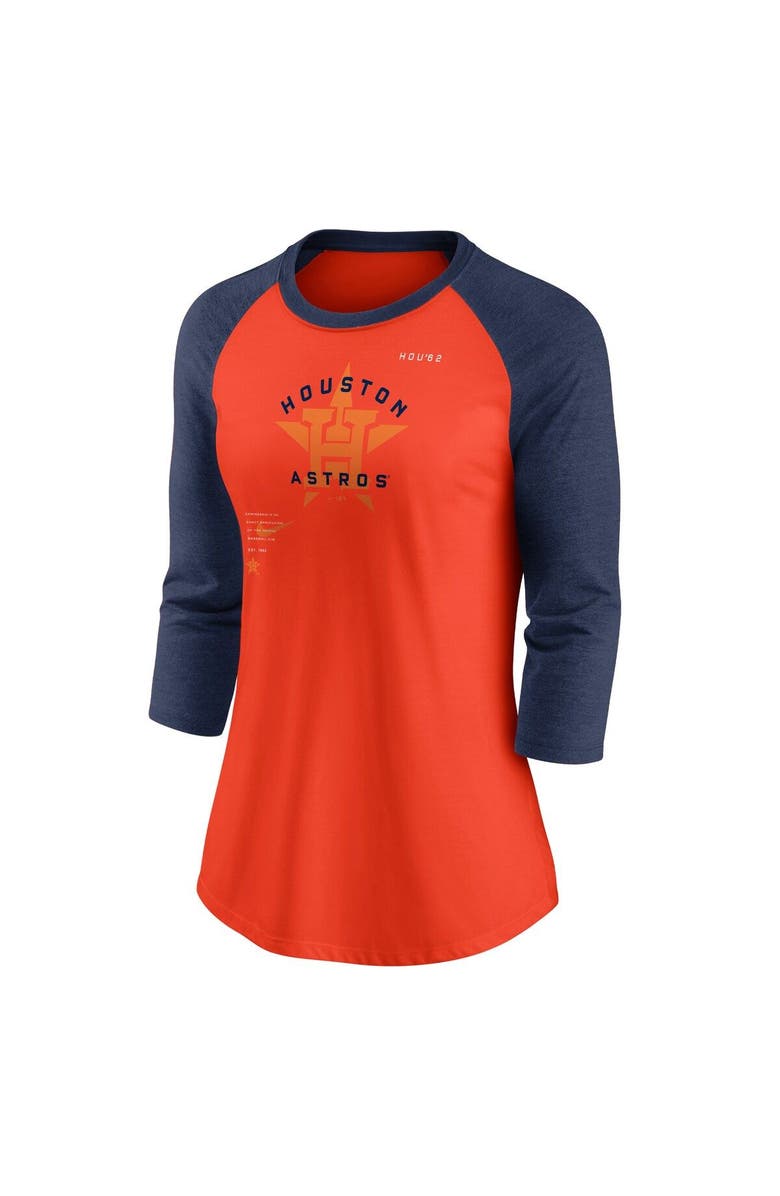 Nike Women's Nike Orange/Navy Houston Astros Next Up Tri-Blend Raglan 3/4-Sleeve T-Shirt, Alternate, color, 