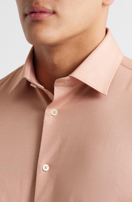 Bugatchi Jimmy Ooohcotton® Herringbone Button-up Shirt In Papaya