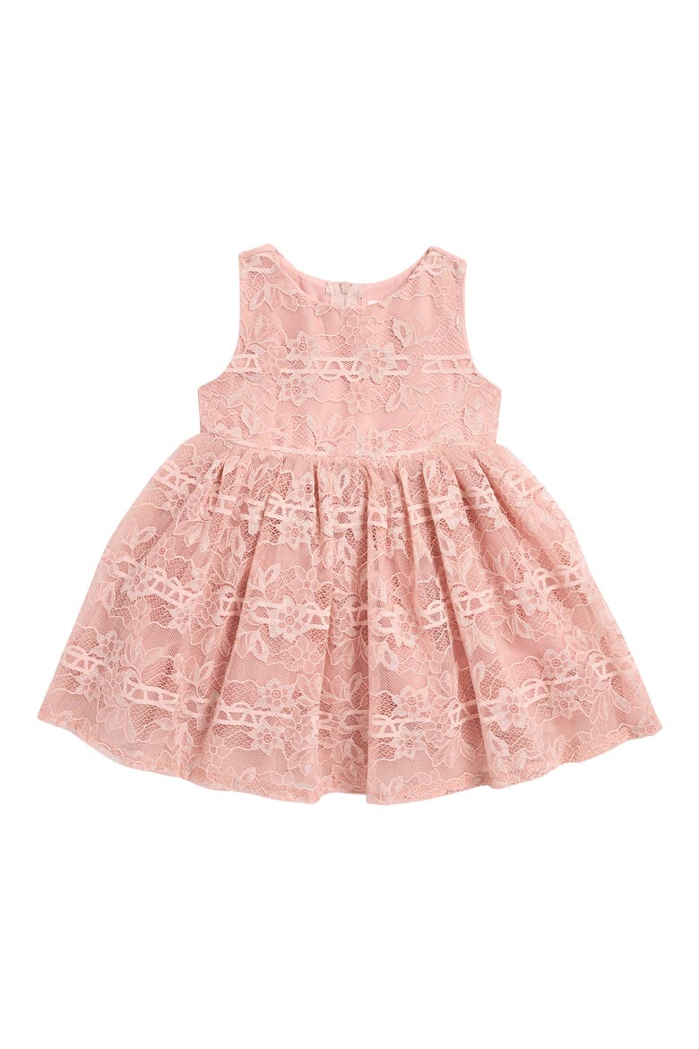 Kids' Metallic Lace Overlay Dress, Main, color, PEACH