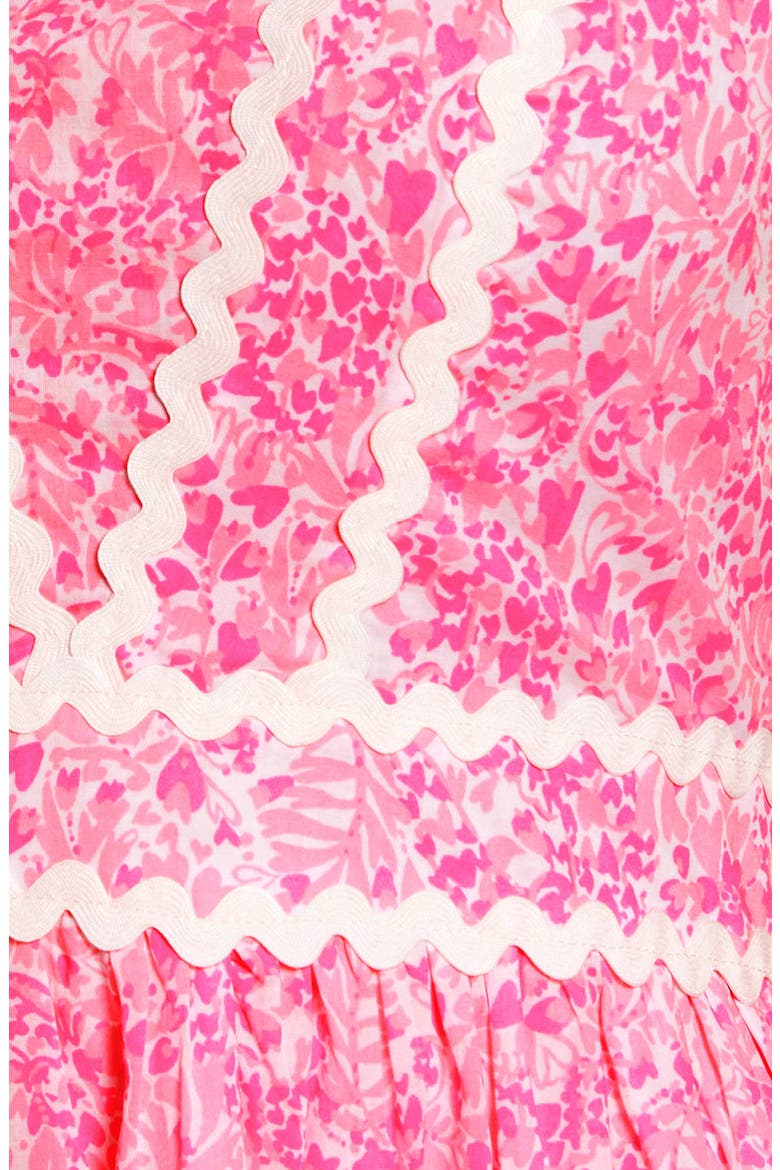 Pollie Floral Rickrack Tiered Cotton Dress, Alternate, color, PINK SHANDY