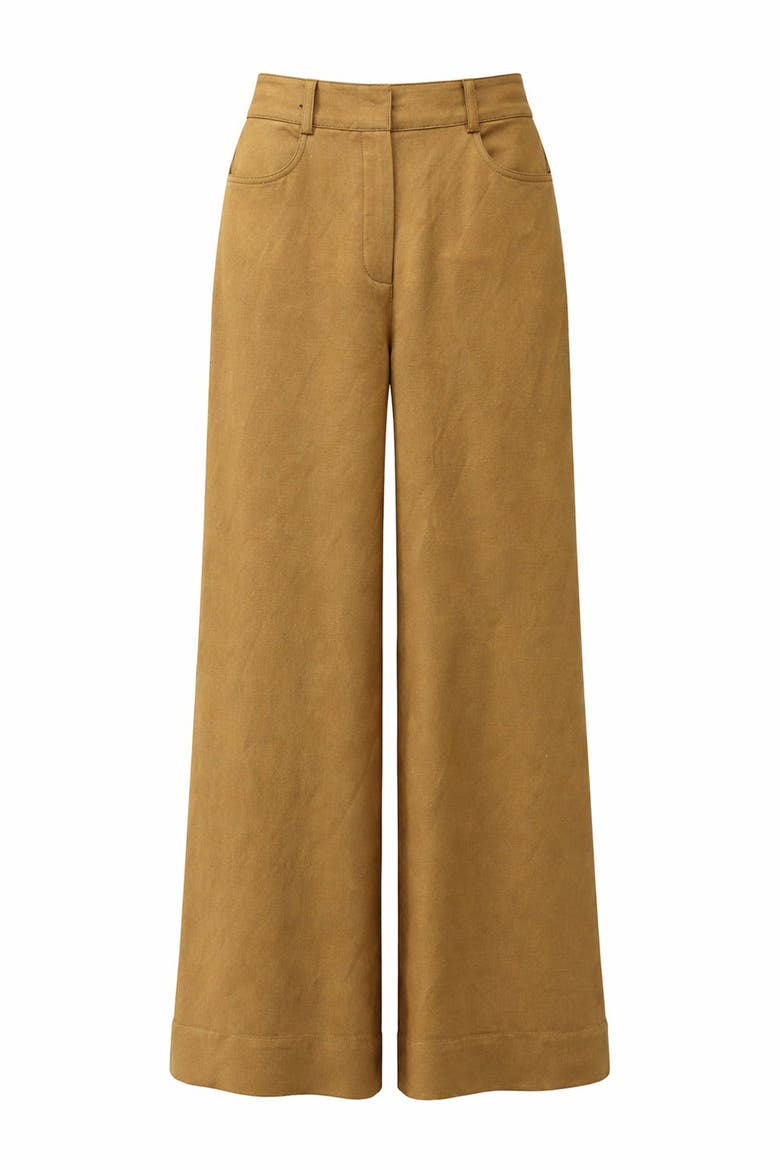 Sienna High Waisted Wide Leg Linen Pants, Alternate, color, CAMEL