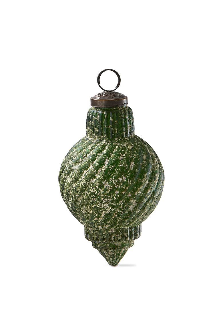 Antiqued Swirl Dark Green Glass Ornament - Elegant Holiday Decor, Main, color, Green