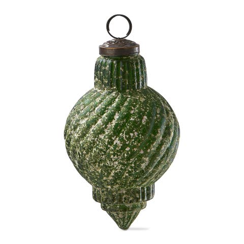 Antiqued Swirl Dark Green Glass Ornament - Elegant Holiday Decor