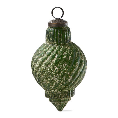Tag Antiqued Swirl Dark Green Glass Ornament In Green