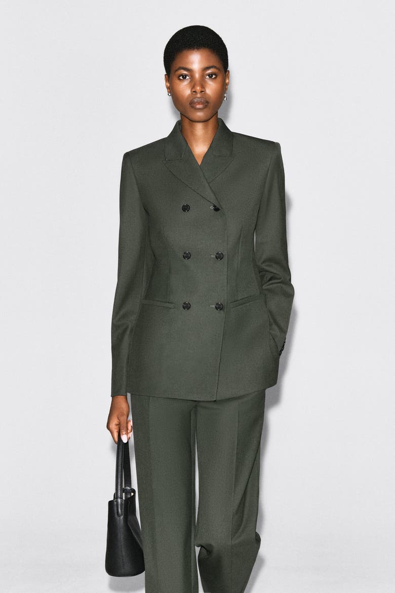 Wool-Blend Double-Breasted Blazer, Alternate, color, KHAKI