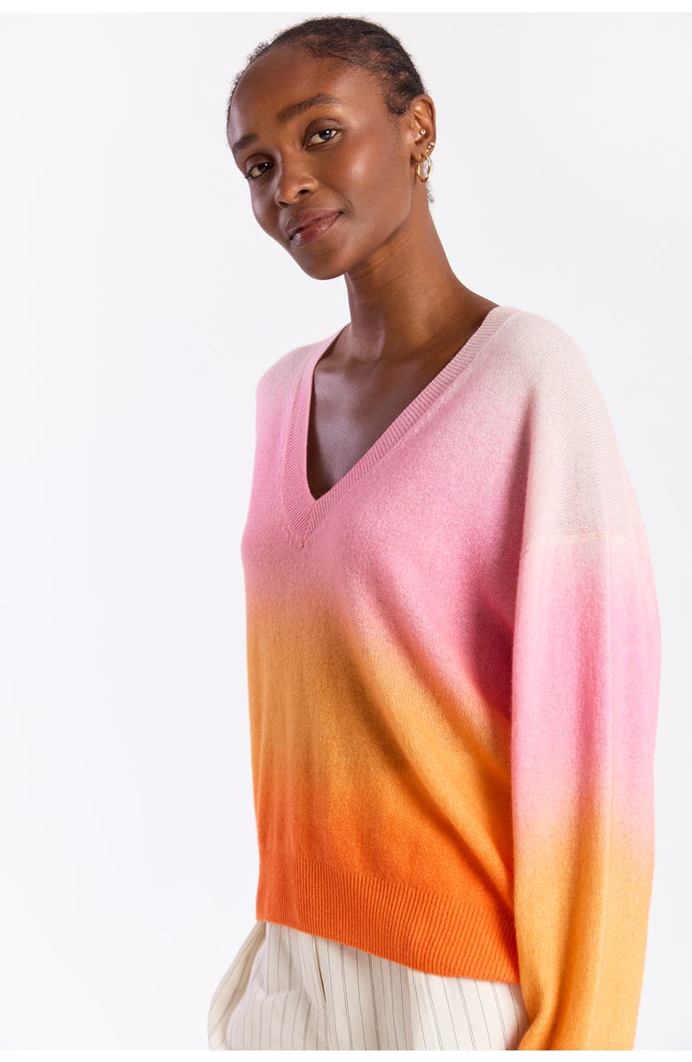 Brodie Pure Cashmere Bali Print 100% Cashmere V Neck Sweater, Alternate, color, Pink Bali Print