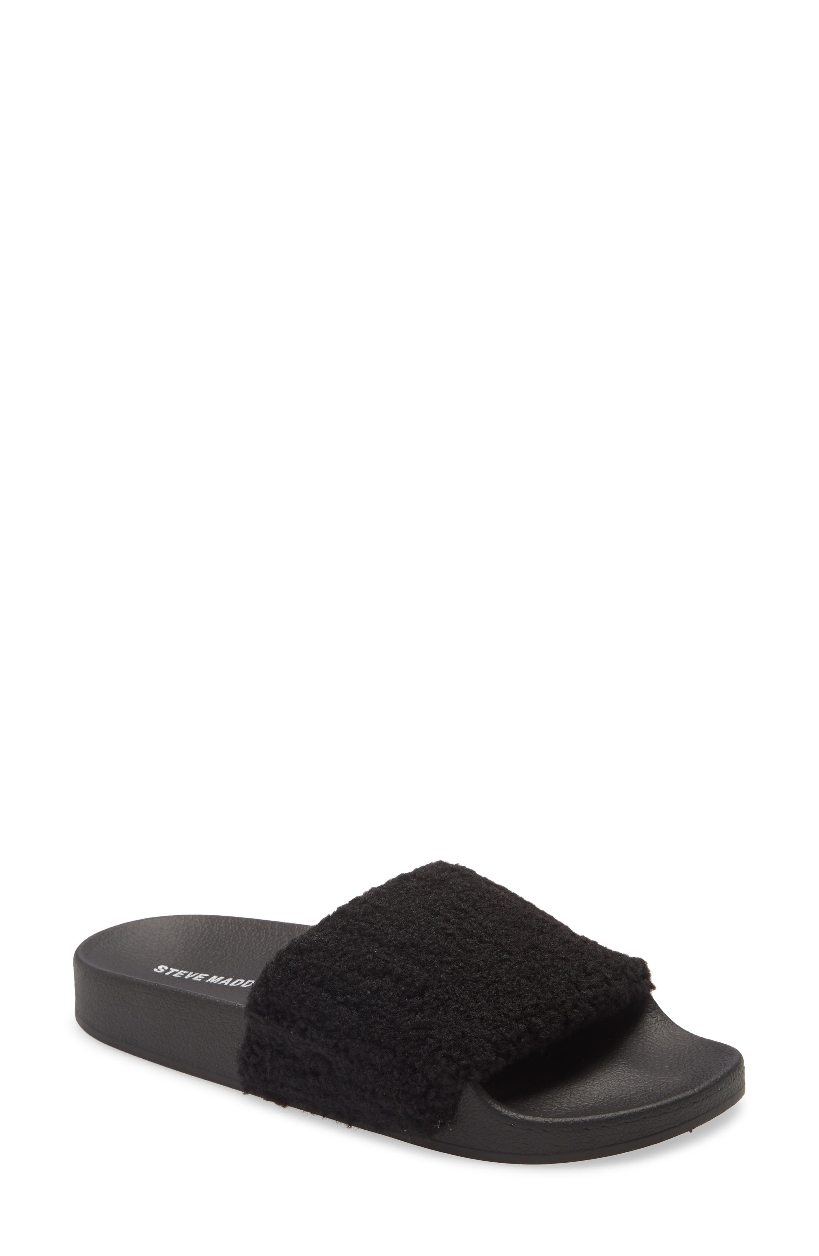 Steve Madden Shear Faux Shearling Slide Slipper, Main, color, 