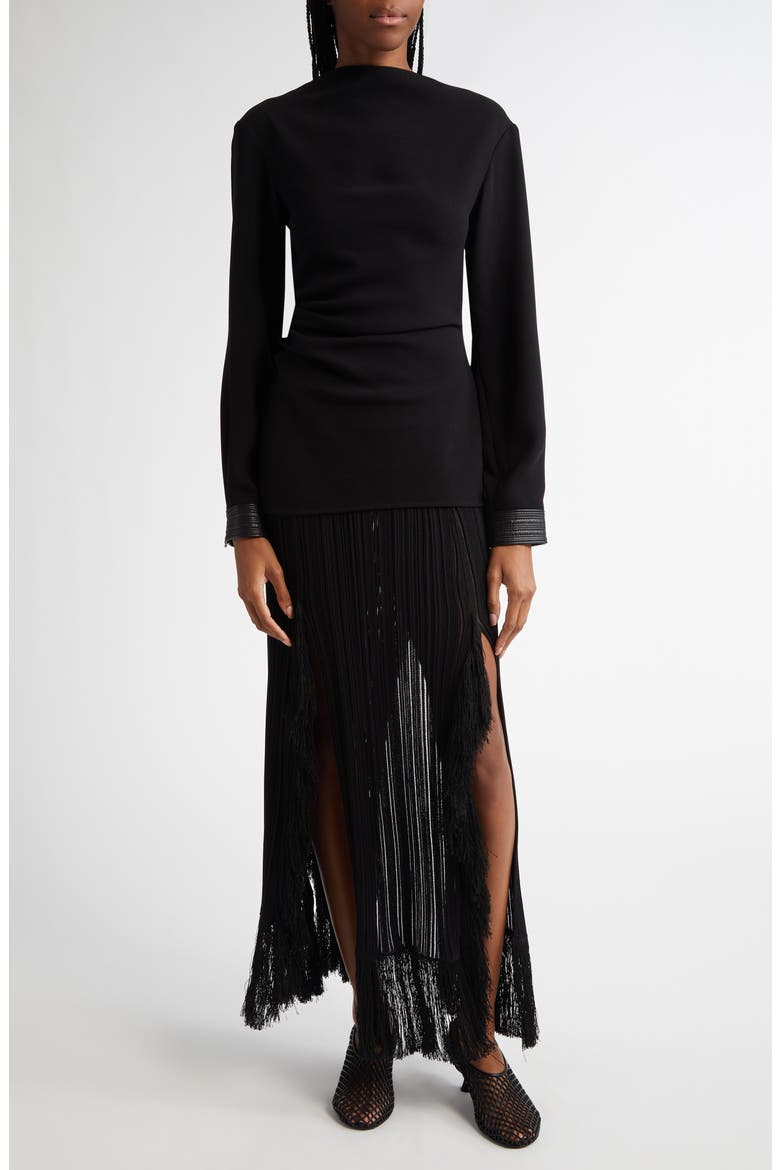 Alexis Asymmetric Ruched Double Crepe Top, Alternate, color, BLACK