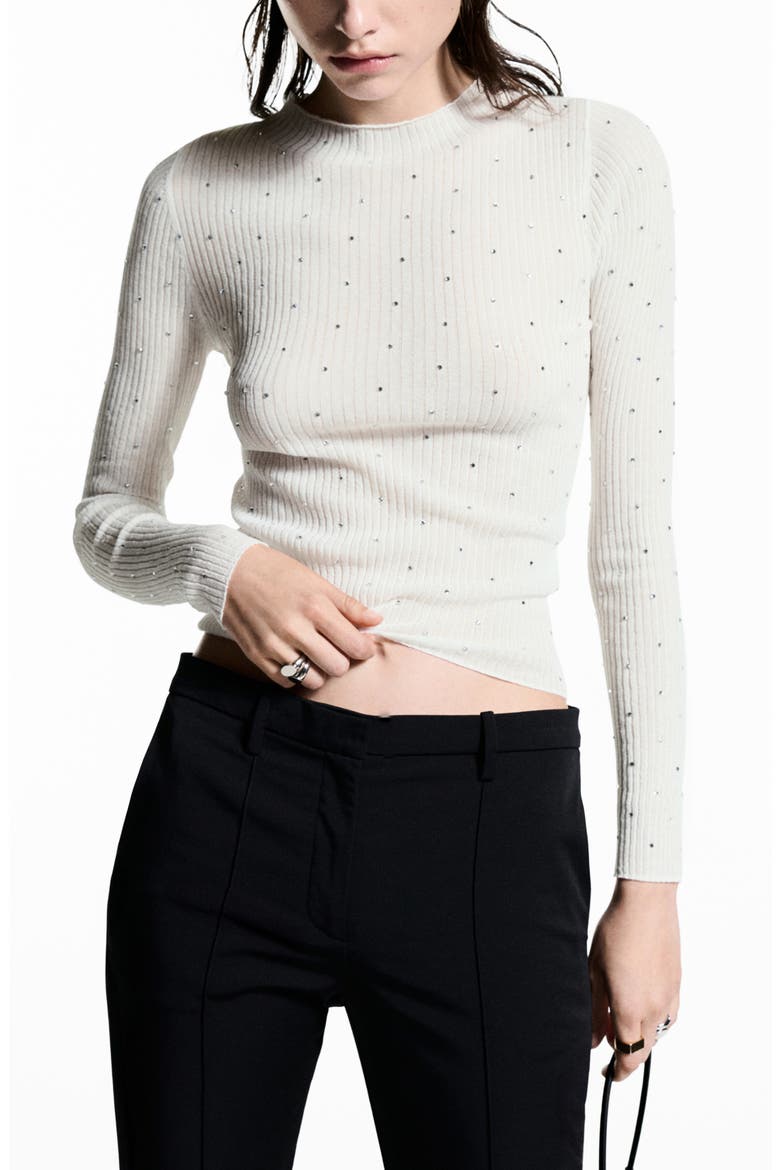 Rhinestone Detail Rib Sweater, Main, color, ECRU