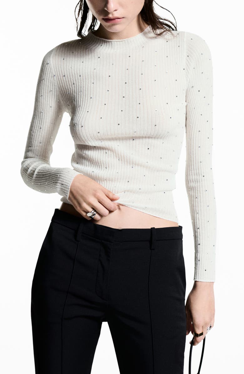 MANGO Rhinestone Detail Rib Sweater, Main, color,