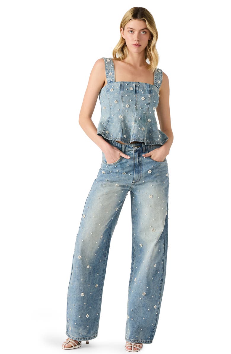 Steve Madden Fiorella Beaded Peplum Denim Tank, Alternate, color,