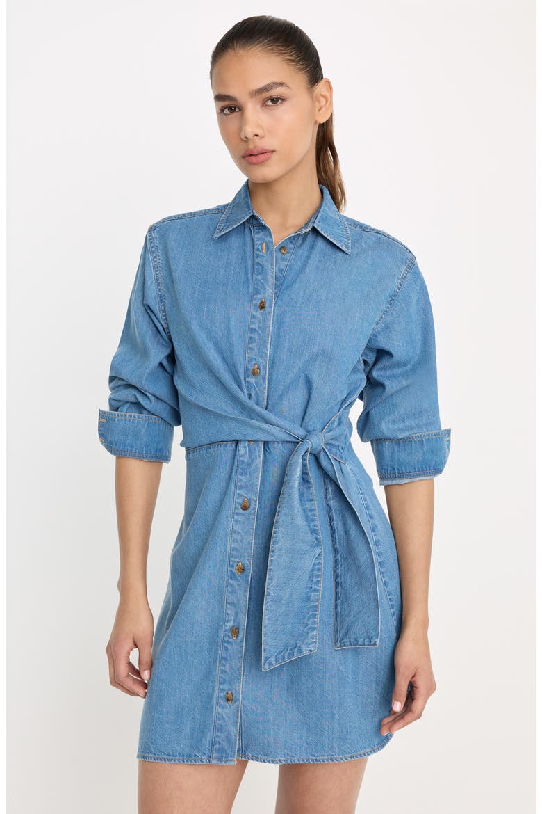 Tie Waist Denim Mini Shirtdress, Alternate, color, INDIGO266