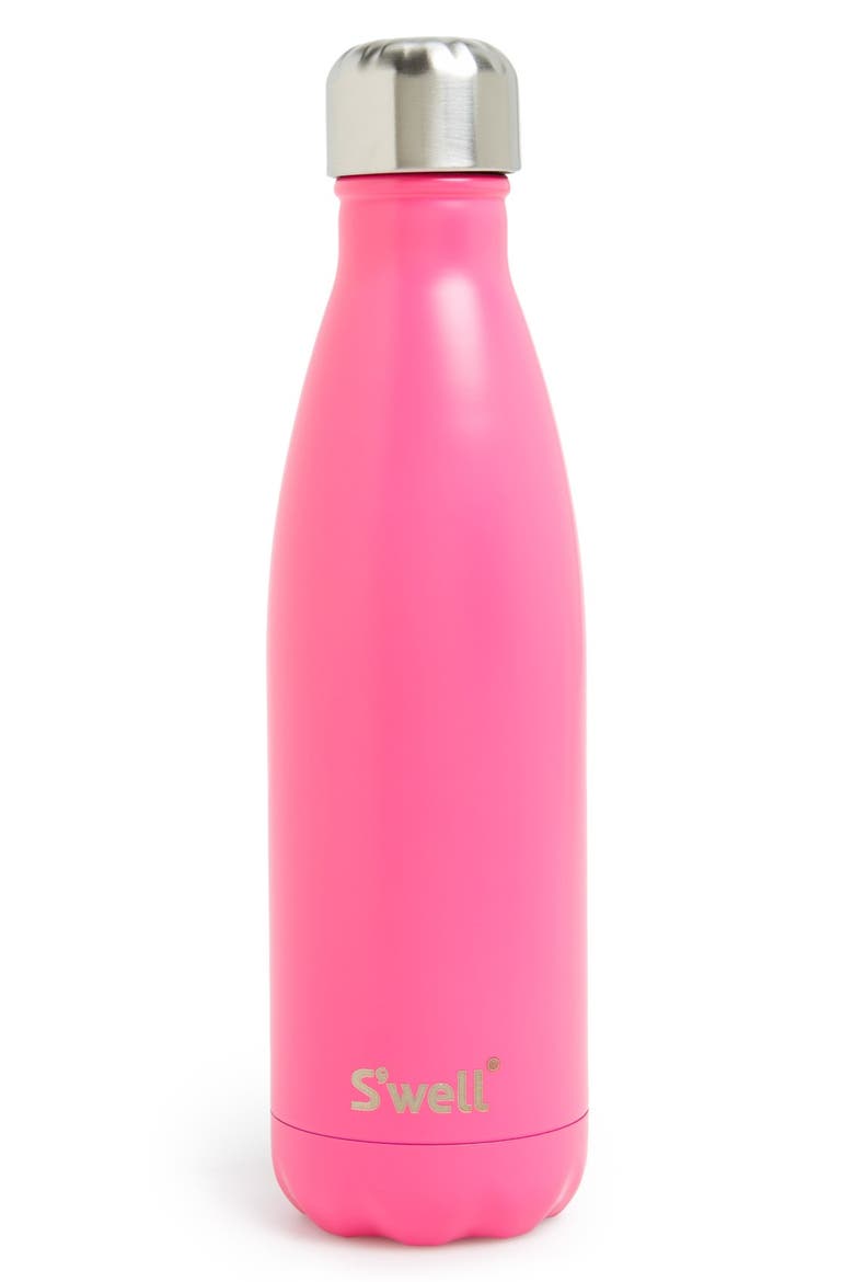 'Hand Painted Satin Collection' Water Bottle, Main, color, BIKINI PINK