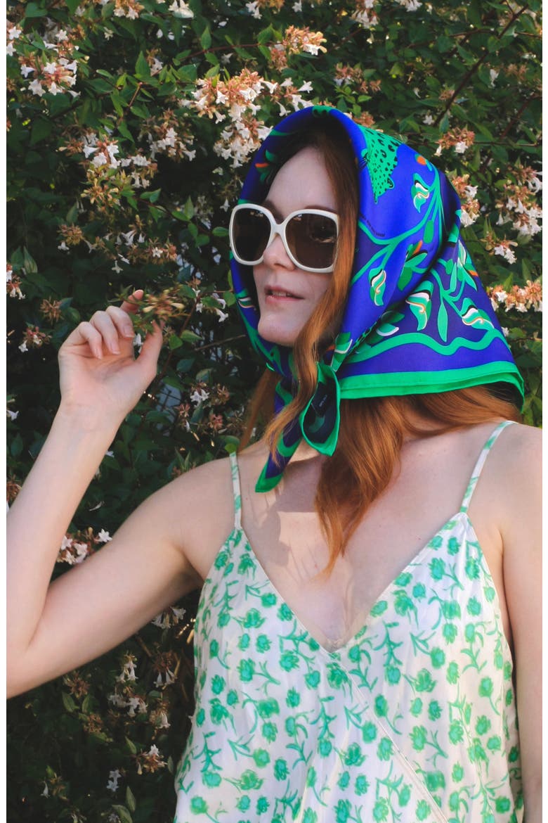 Double Sided Silk Scarf Of Leopards In The Verdant Wild, Alternate, color, Green