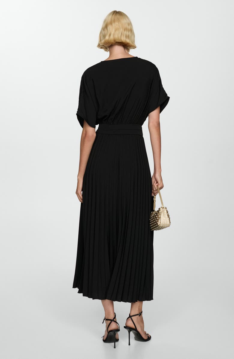 MANGO Pleated Faux Wrap Dress, Alternate, color, Black
