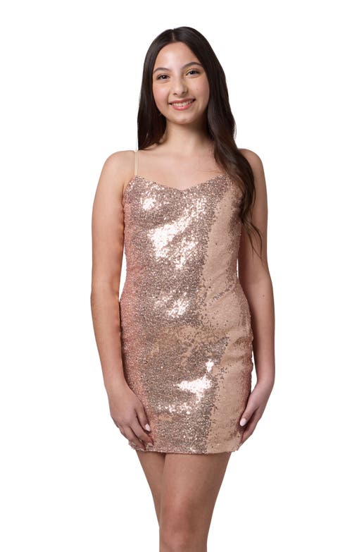 Un Deux Trois Girl's Fitted Mini Sequin Dress In Gold