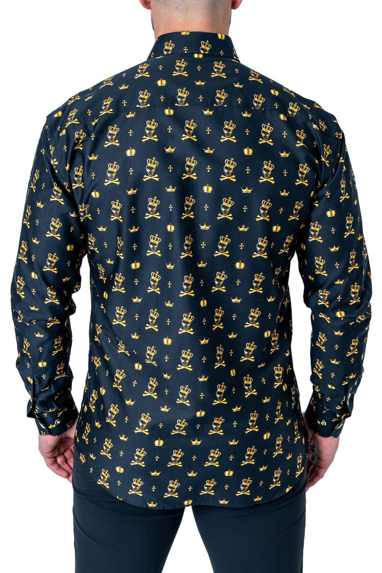 Fibonacci Regular Fit Kingskull Black Button-Up Shirt, Alternate, color, BLACK