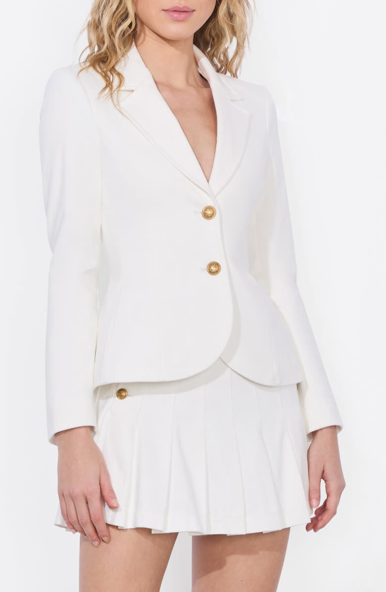 Alice + Olivia Iana Sculpted Denim Blazer, Alternate, color, Off White