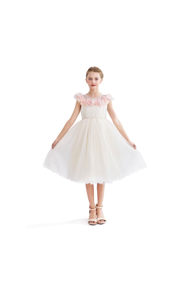 Tulleen Dress with Petal Trim, Alternate, color, White