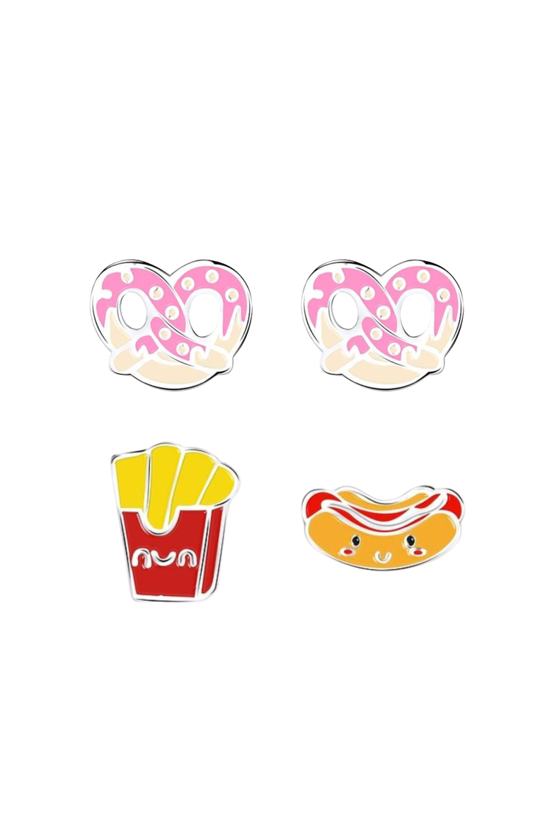 Kids' Sterling Silver Fair Food Charm Stud Earrings in Signature Gift Box, Alternate, color, Pink