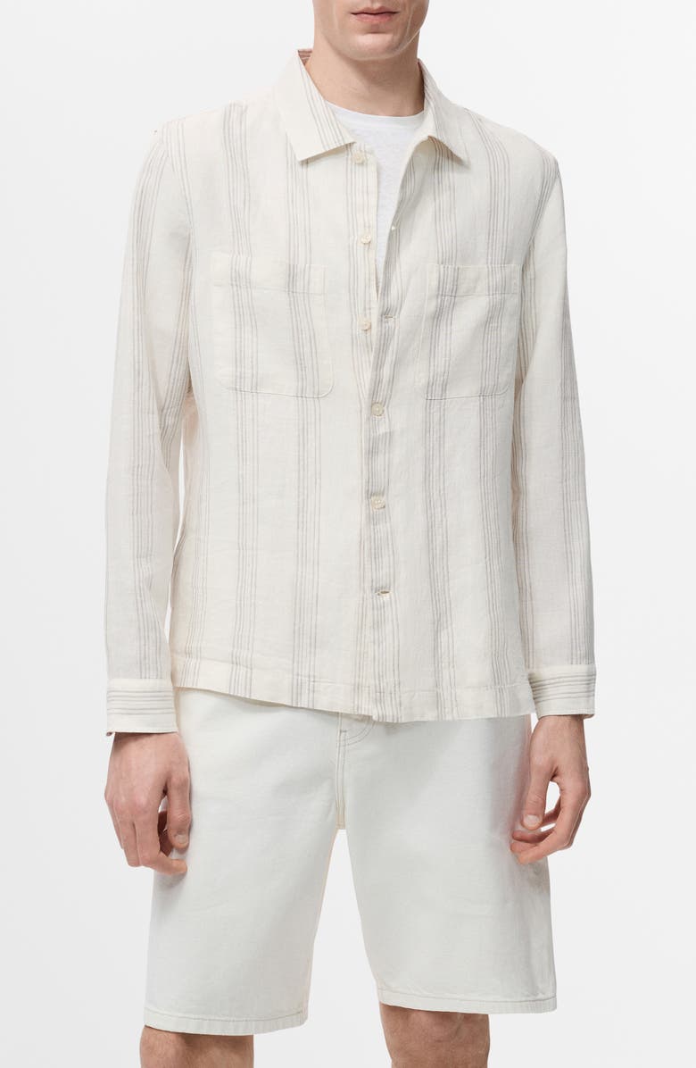 MANGO Stripe Linen Overshirt, Main, color, Off White