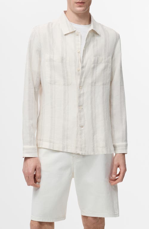 Mango Stripe Linen Overshirt In White